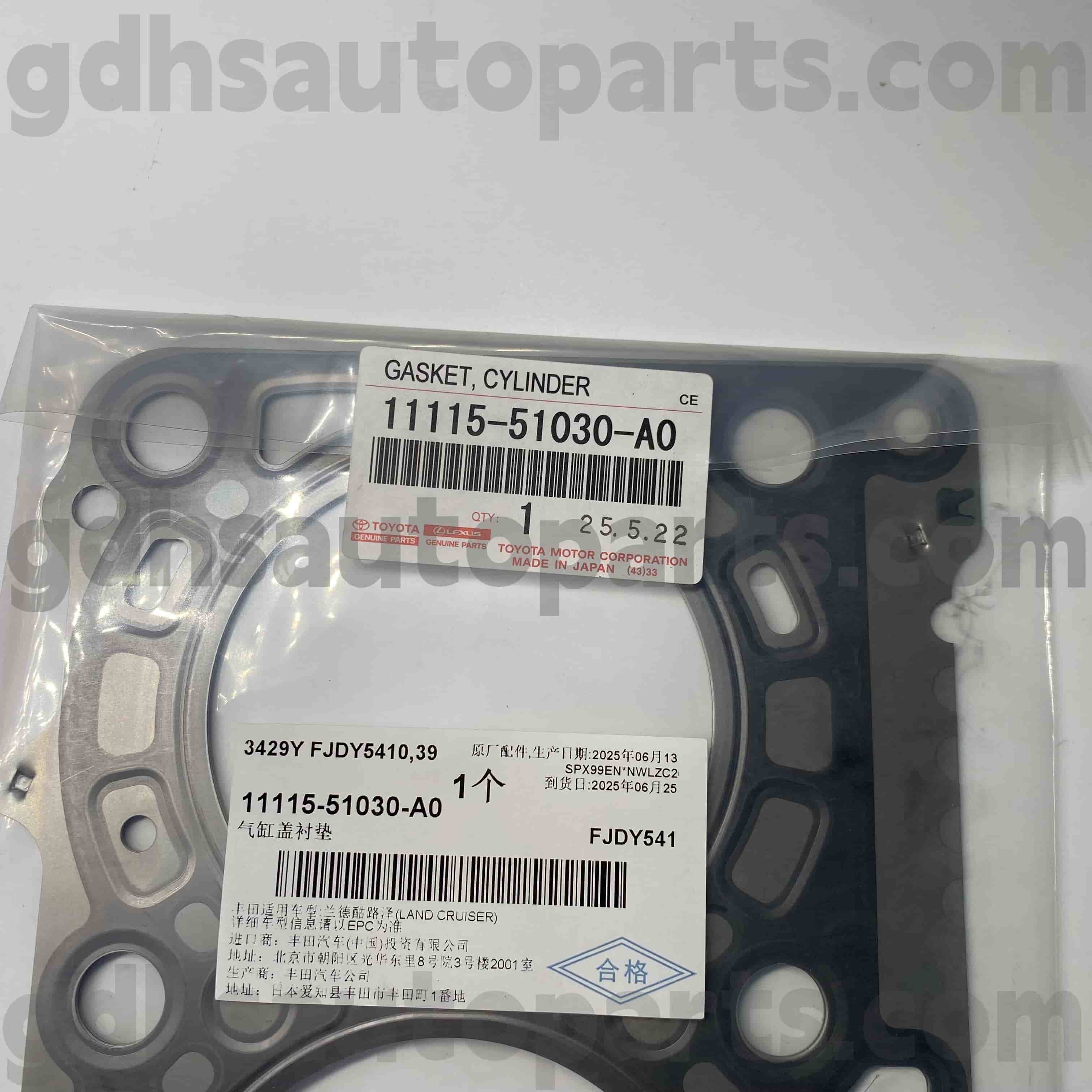 11115-51030-A0 Toyota түпнұсқа бөліктері Оңай цилиндрдің Цилиндрі Land Cruiser үшін резеңке сақина